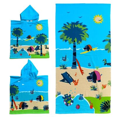 1 poncho + 1 toalla de playa infantil a juego "HIPPO"