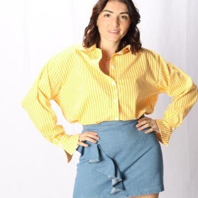 Loose fit cotton shirt with yellow stripes Made in France