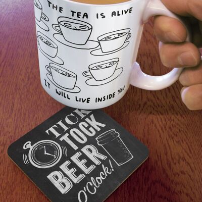 Chalk Tick Tock Beer Oclock Coaster