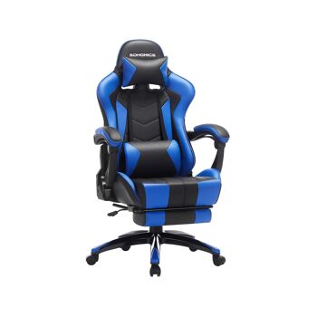 Gamingstoel met voetsteun Zwart-Blauw 1