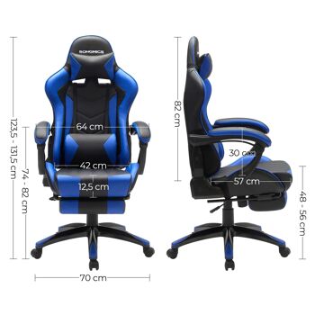 Gamingstoel met voetsteun Zwart-Blauw 8
