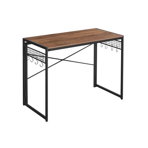 Homestorecity Opvouwbare computertafel met haken - industrieel ontwerp - hazelnootbruin met zwart metalen frame