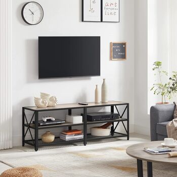 Homestorecity TV Lowboard met Planken in Stalen Frame - Beige en Zwart 3