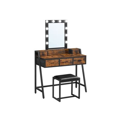 Homestorecity Kaptafel met Kruk - Industrieel Vintage Design - Bruin met Zwart Metalen Frame