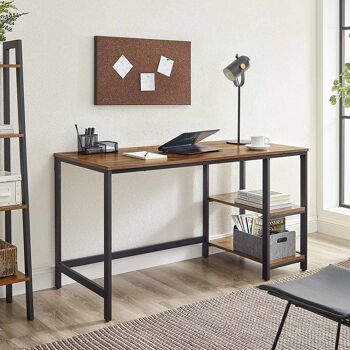 Homestorecity Bureau met twee planken - Kantoormeubilair - Zwart metalen frame en bruin vintage hout 4