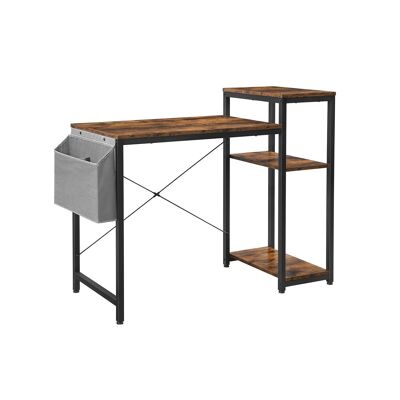 Homestorecity Computertisch mit Planken und Zijvak - braun mit schwarzem Metallrahmen