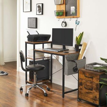 Homestorecity computertafel met planken en zijvak - brun met zwart metalen frame 3