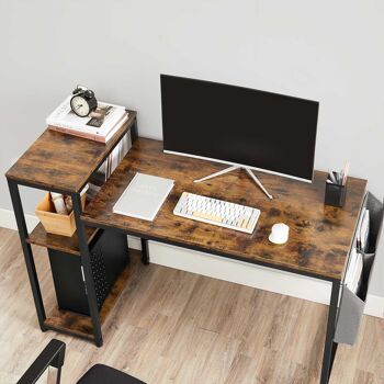 Homestorecity computertafel met planken en zijvak - brun met zwart metalen frame 5
