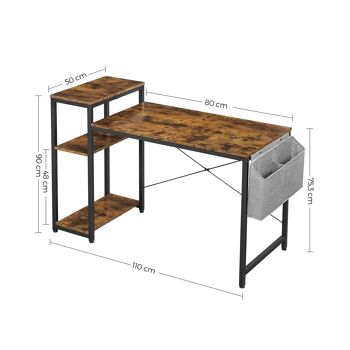 Homestorecity computertafel met planken en zijvak - brun met zwart metalen frame 7