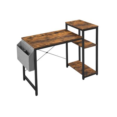 Homestorecity computertafel met planken op drie niveaus en zijvak - design industriale vintage - bruin en zwart
