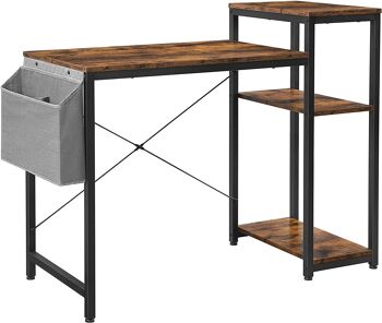 Homestorecity computertafel met planken op drie niveaux en zijvak - industrieel vintage design - bruin en zwart 2