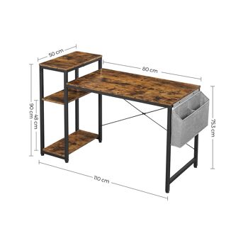 Homestorecity computertafel met planken op drie niveaux en zijvak - industrieel vintage design - bruin en zwart 7
