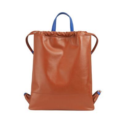 Mochila de cuero con cordón para mujer DUDU color canela