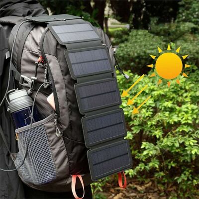 Cargador de panel solar plegable para exteriores, portátil, 5V, 2.1A, dispositivos de salida USB, campamento, senderismo, mochila, fuente de alimentación de viaje para teléfonos inteligentes
