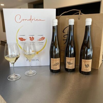 Weißwein - Kiste mit 3 neuen Condrieu-Cuvées „Eiche, Kastanie, Akazie“