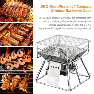 Barbecue Portable en acier inoxydable Grill Surface antiadhésive pliant Barbecue Grill Camping en plein air outil de pique-nique