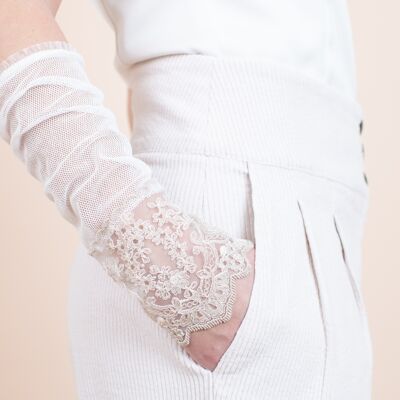 Gantelets en tulle blanc neige