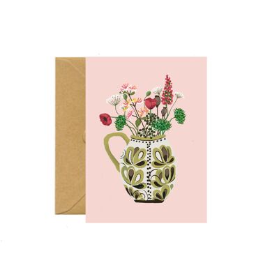 Retro Krug & Wildblumen-Grußkarte