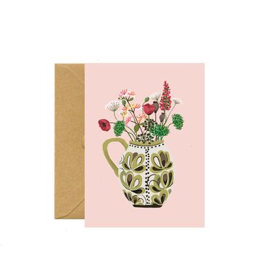 Retro Krug & Wildblumen-Grußkarte