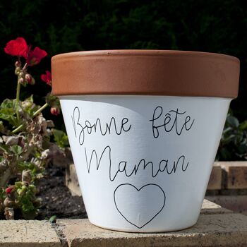 Pot de fleur / cache pot en terre cuite : Bonne fête maman avec motif coeur 2