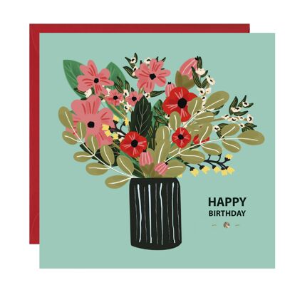 Tarjeta de feliz cumpleaños con ramo floral