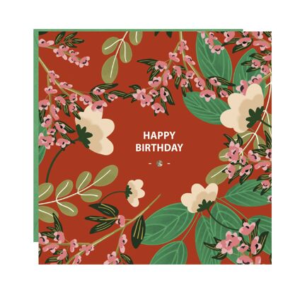 Tarjeta floral roja del feliz cumpleaños