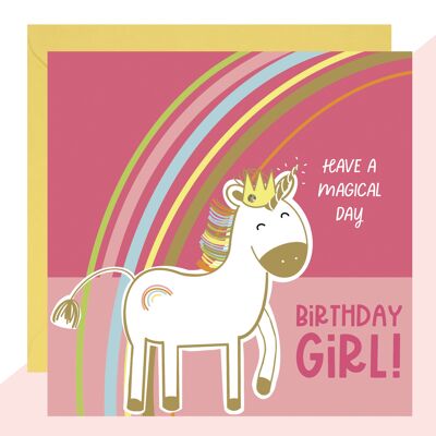 Scheda di compleanno ragazza unicorno