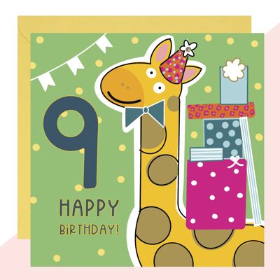 Tarjeta de jirafa de 9no cumpleaños