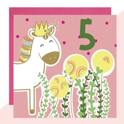 Biglietto per il 5° compleanno con unicorno