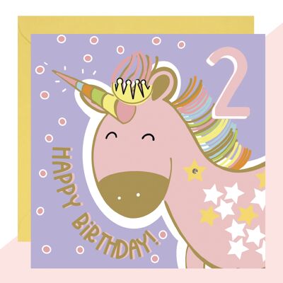Carta di unicorno per il 2° compleanno