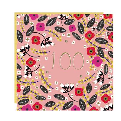Tarjeta floral de cumpleaños número 100