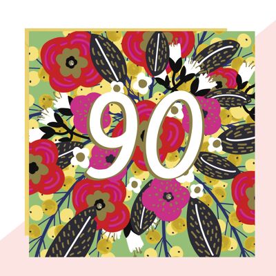 Tarjeta floral de 90 cumpleaños