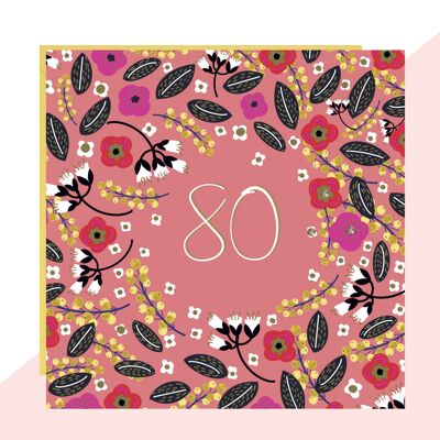 Tarjeta floral de 80 cumpleaños