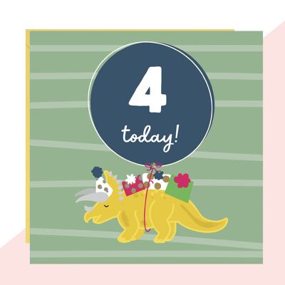 Tarjeta de dinosaurio de 4to cumpleaños