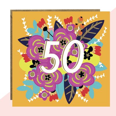 Tarjeta floral de 50 cumpleaños