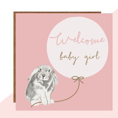 Bienvenue bébé fille lapin carte