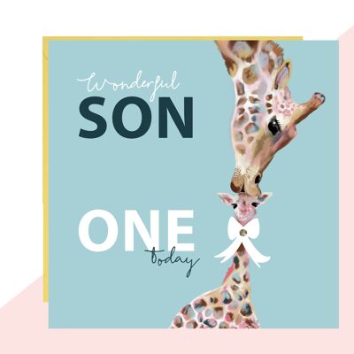 Son First Birthday Giraffe Card