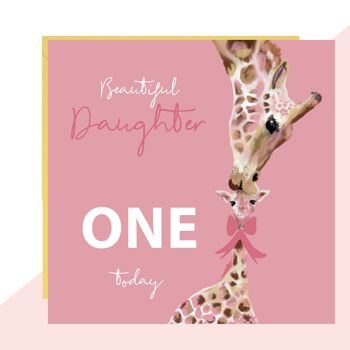 Carte Girafe premier anniversaire fille