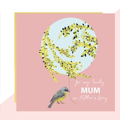 Tarjeta Día de la Madre Pájaro y Globo
