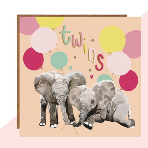 Twins Elephant New Baby Card