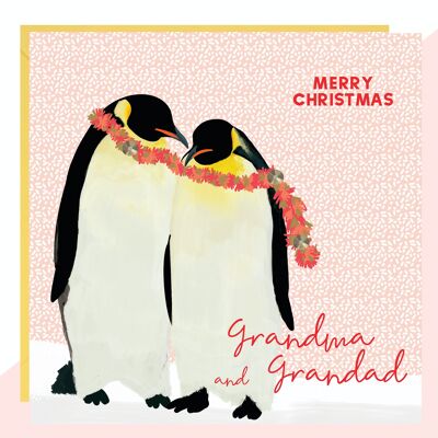 Cartolina di Natale pinguino nonno e nonna