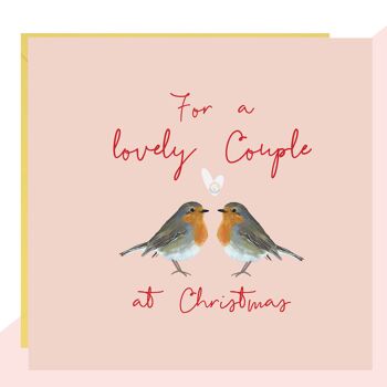 Carte de Noël de joli couple Robins