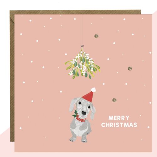 Sausage Dog Pink Christmas Card