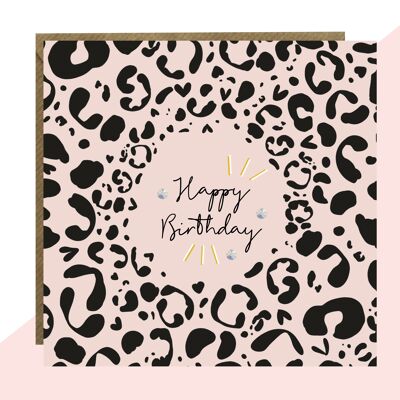 Tarjeta de feliz cumpleaños con estampado de leopardo