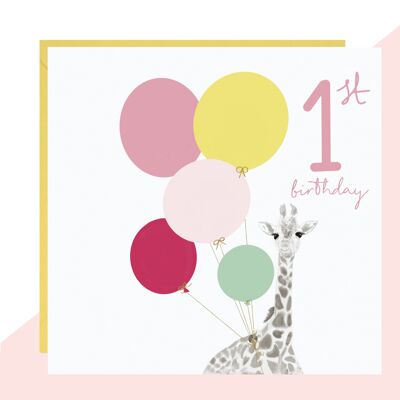 Tarjeta de jirafa de 1er cumpleaños