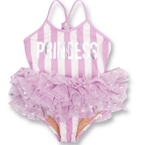 Princess Stripe w/ Skirt Girls One Piece Swimsuit