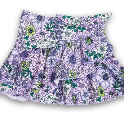 Mod Purple Floral Girls Tiered Ruffle Active Skirt Girls
