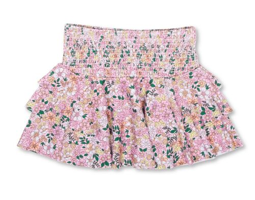 Pink Ditsy Floral Girls Smocked Tiered Active Skirt