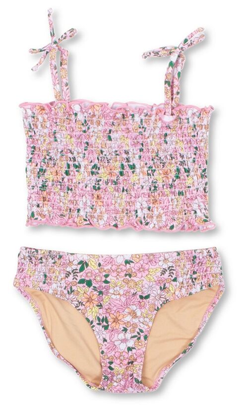 Pink Ditsy Floral Smocked Girls Bikini