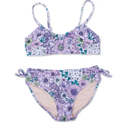 Mod Purple Floral Girls Tie Back Bikini
